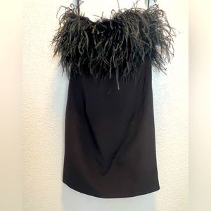 Bardot from Nordstrom strapless black mini ostrich feather trimmed dress